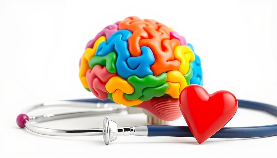 Colorful brain model with heart and stethoscope emphasizing cognitive health for seniors.