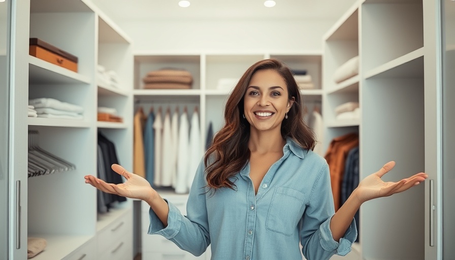 Sell your home for profit quickly: woman shows spacious wardrobe.