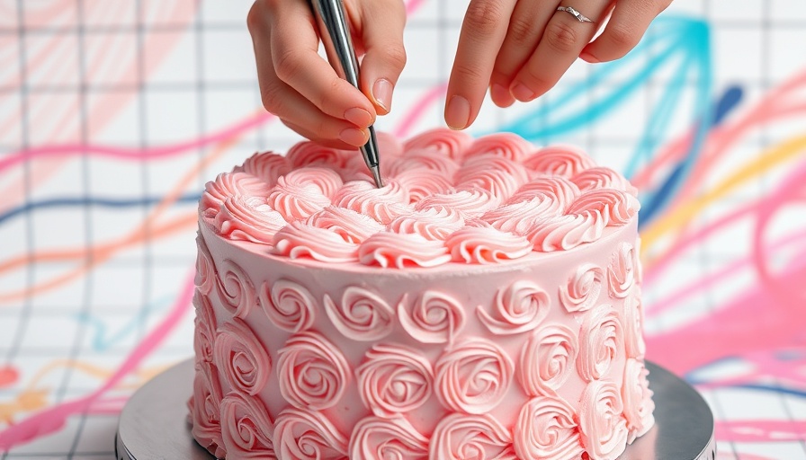 Artistic cake decoration with abstract grid background