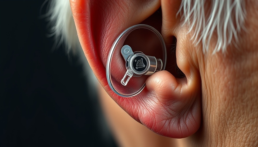 Close-up of ear with hearing aid representing gene therapy advances.