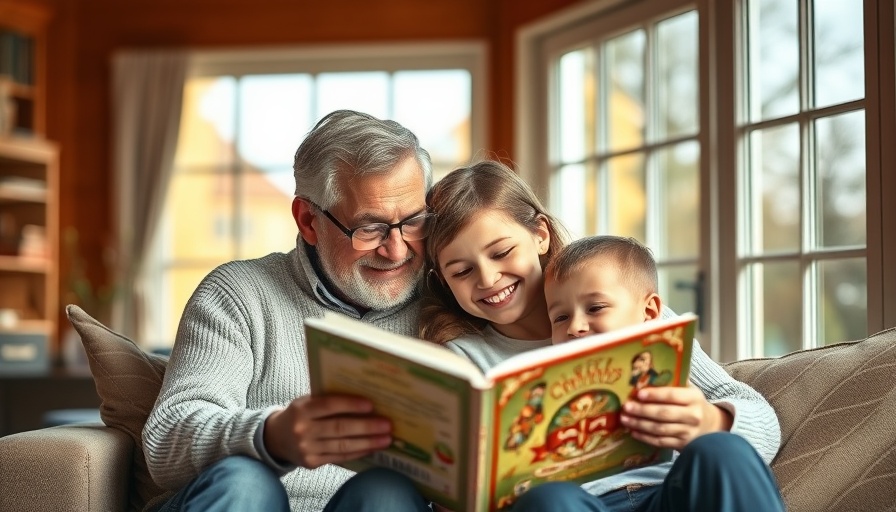 Grandparents joyfully reading with grandchildren celebrating Grandparents Day.