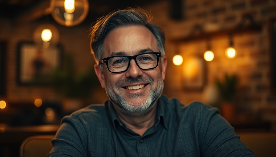 Middle-aged man smiling in a cozy room, related to back pain and prostate cancer diagnosis.