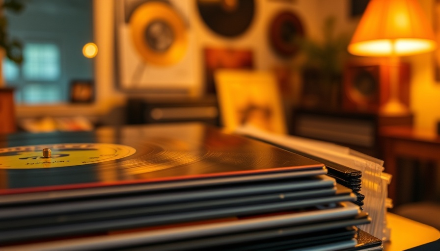 Close-up of vinyl records in a cozy, retro setting.