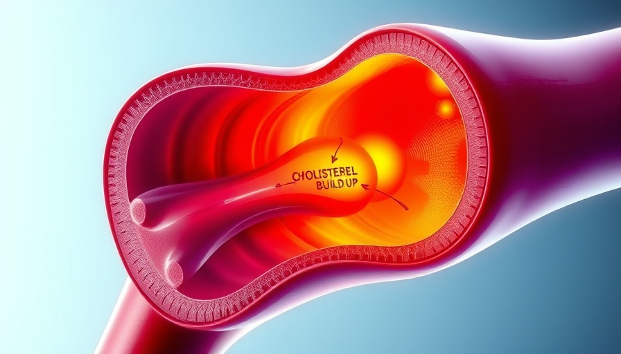 Artery cross-section showing cholesterol buildup, dyslipidemia context.