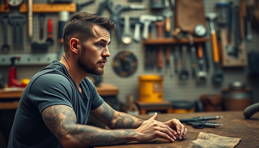 Tattooed man talking in workshop, representing entrepreneurs financial mismanagement.