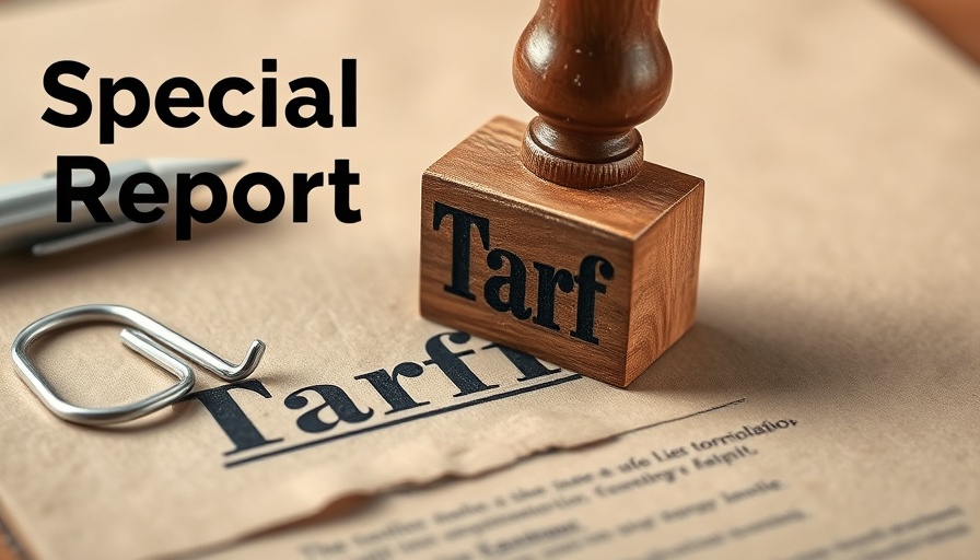 Tariff legality stamp on paper with Special Report overlay.