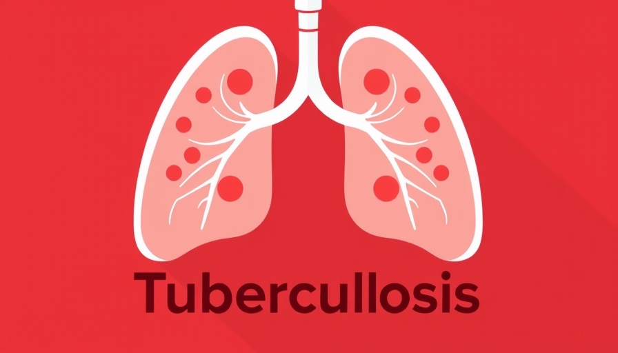 Illustration of lungs with tuberculosis text; Low BMI raises TB risk.