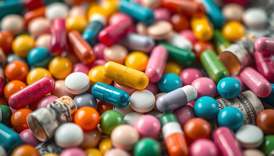 Assorted pills on dollar bills symbolizing 340B Drug Pricing.