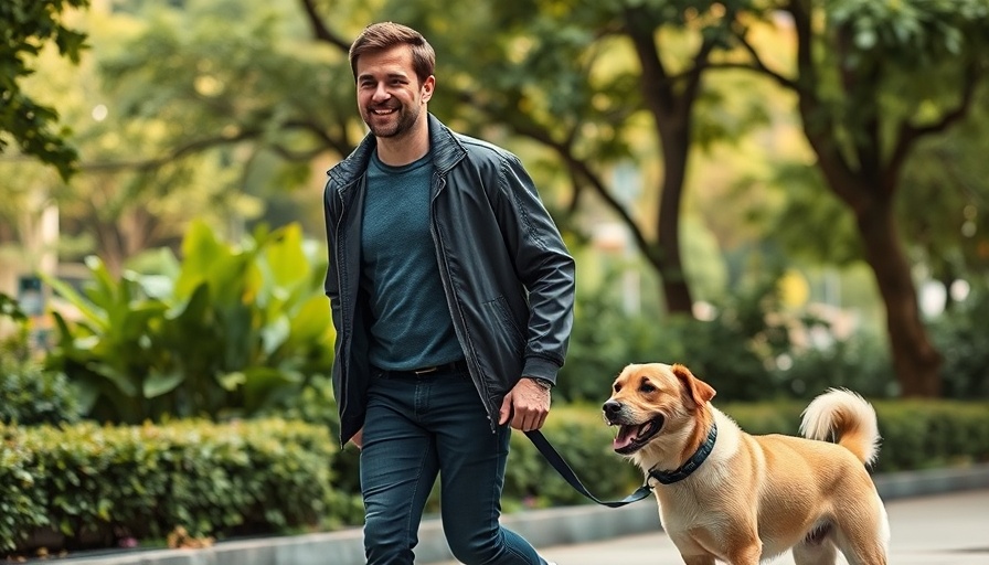 Man confidently walking dog to fix leash pulling behavior.