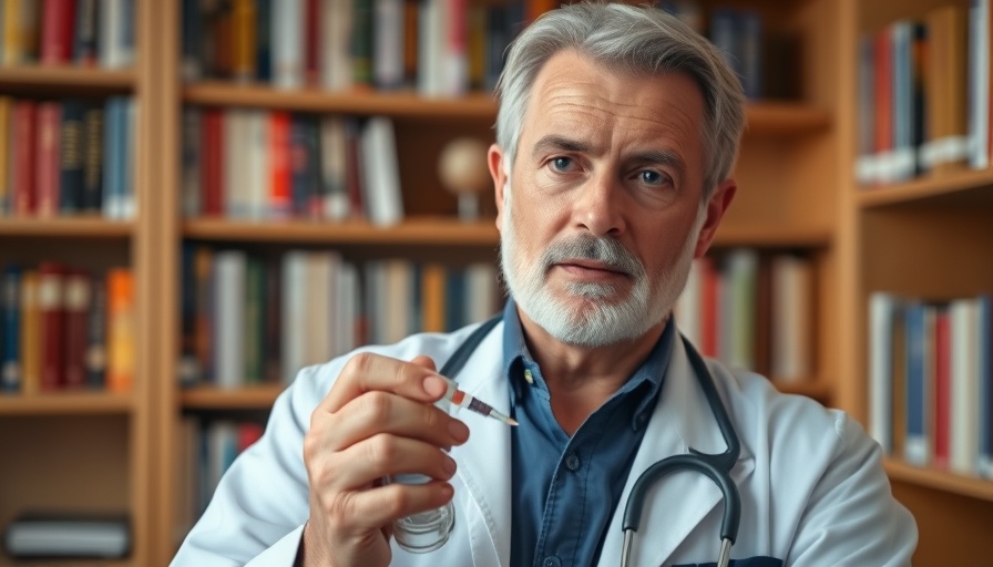 Veterinarian discusses pet vaccination in a book-lined office.