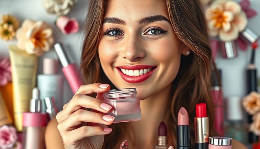 Best Lip Masks for Soft Lips: Woman showcasing lip mask among products.
