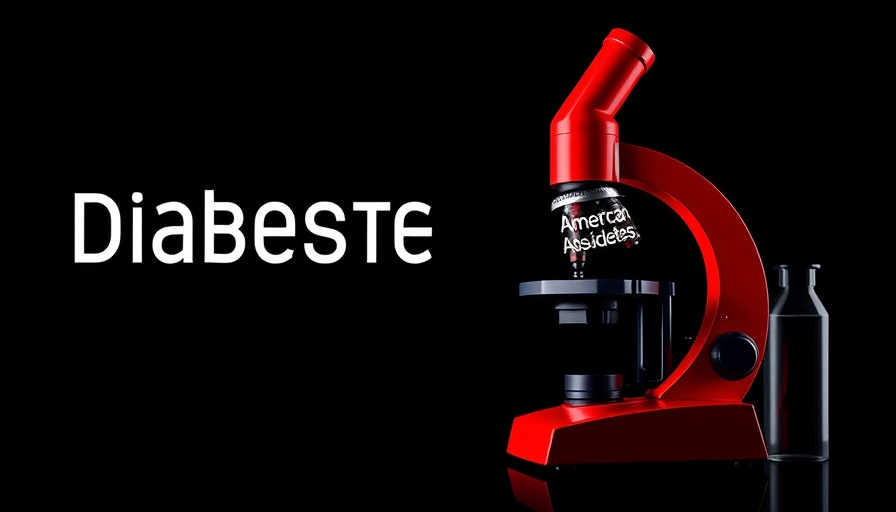 Stylized graphic of diabetes research with microscope and ADA logo.
