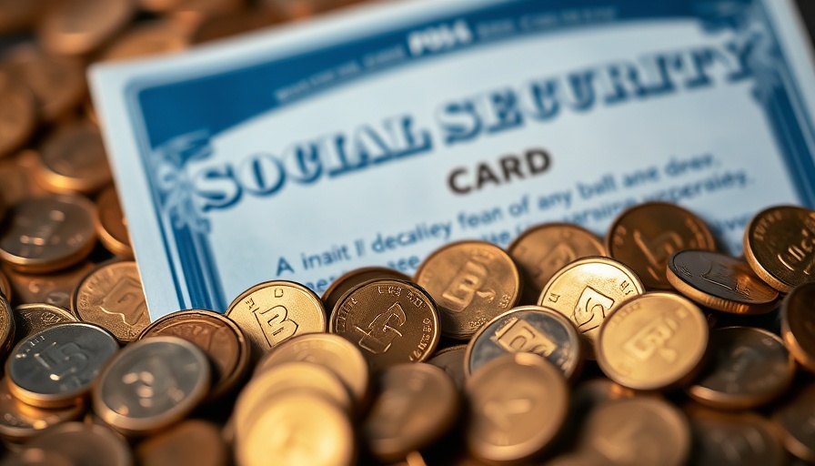 Close-up of Social Security card amid scattered pennies, financial theme.