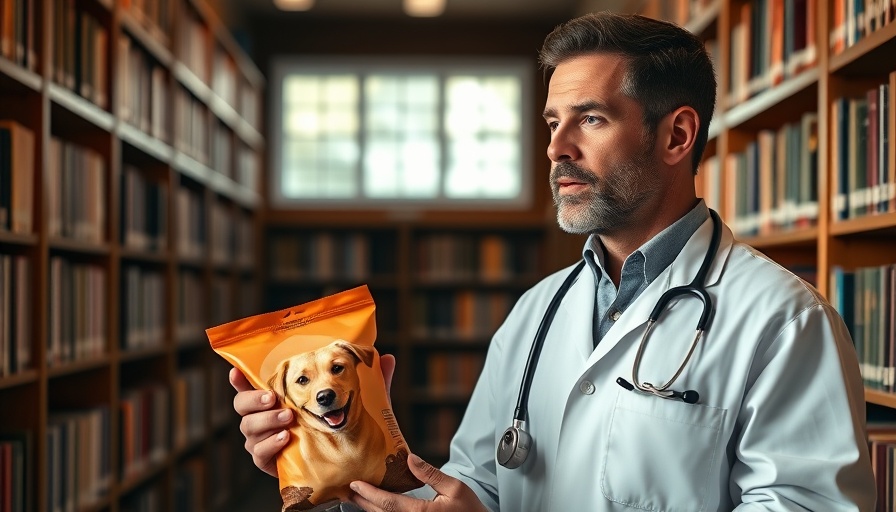 Veterinarian discussing dog food impact on canine health in a library.