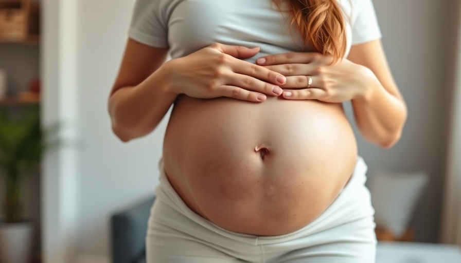 Pregnant woman embracing belly, highlighting benefits of vegetable protein and fiber.