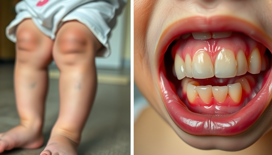 Clinical signs of scurvy in a child, showing skin discoloration and swollen gums.
