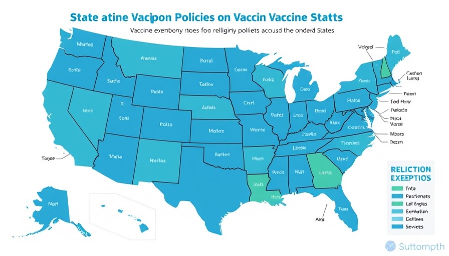 U.S. map illustrating state vaccine requirements exemptions for personal and religious beliefs.