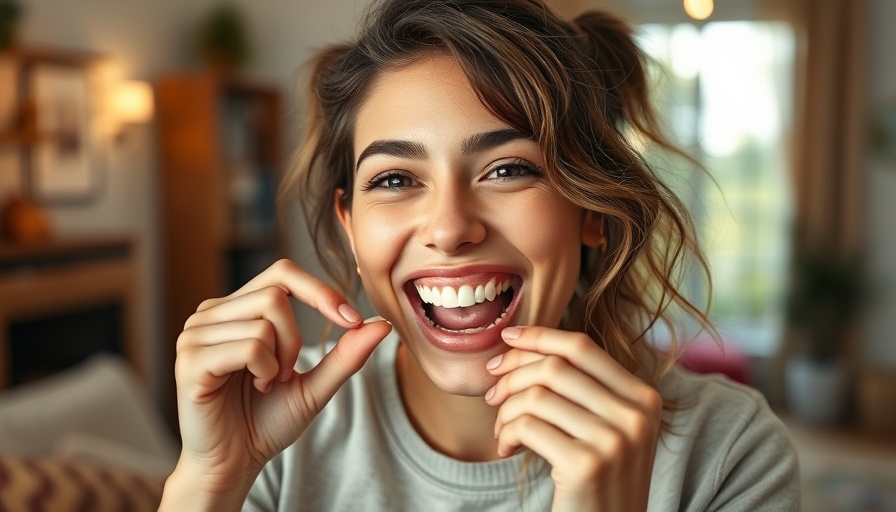 Young woman mimicking denture removal, playful expression