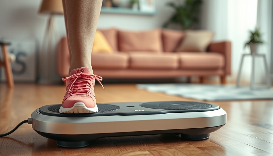 Person exercising on vibration plate for back pain relief.