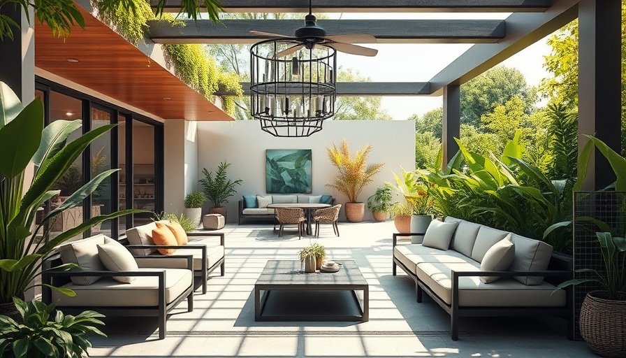 Backyard renovation showing modern lounge area with greenery.