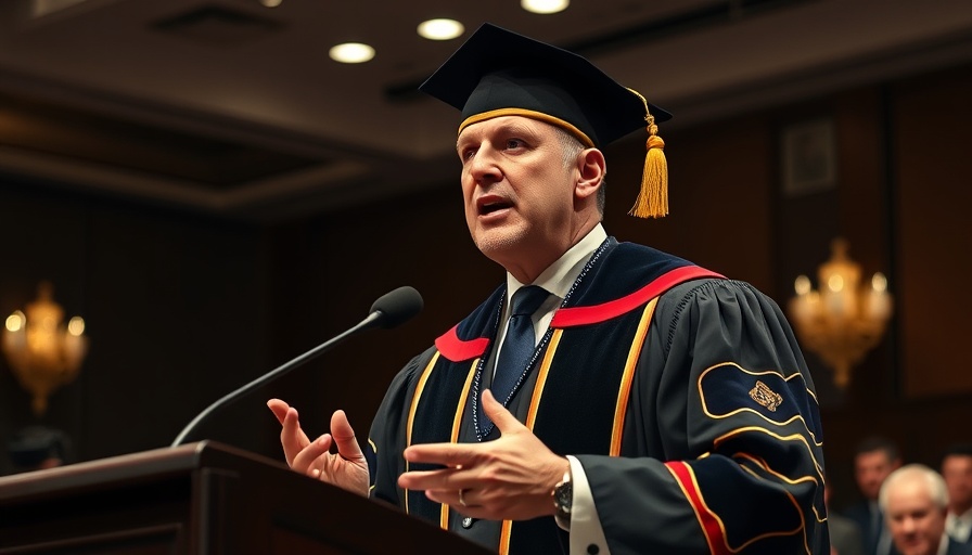 Distinguished speaker in regalia addressing audience