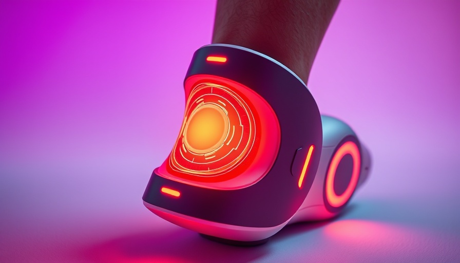 Modern red light therapy knee massager in use and close-up view.