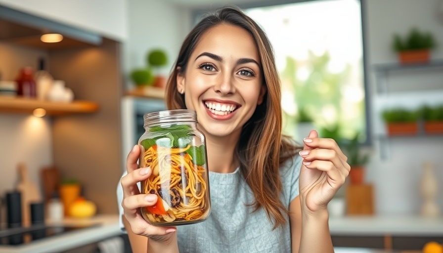 High protein meals; young woman with healthy dish in a modern kitchen.
