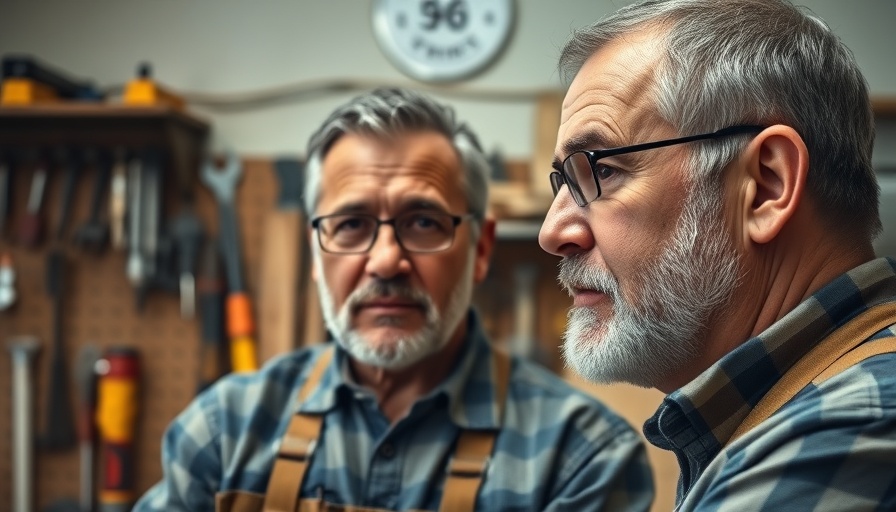Confident man discussing roof repair insurance claims in a workshop.