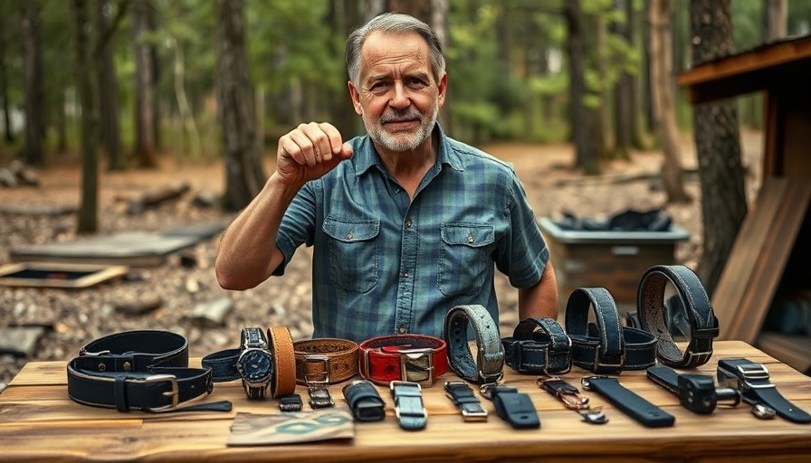 Man with prong collar and other collars outdoors, prong collar display.