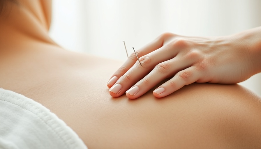 Acupuncture needles applied on back for chronic pain treatment.