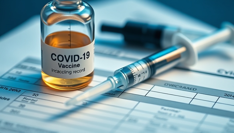 Close-up of COVID-19 vaccine vial and syringe on record card.