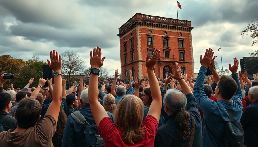 Franklin TN community vigil gathering with raised hands at monument.