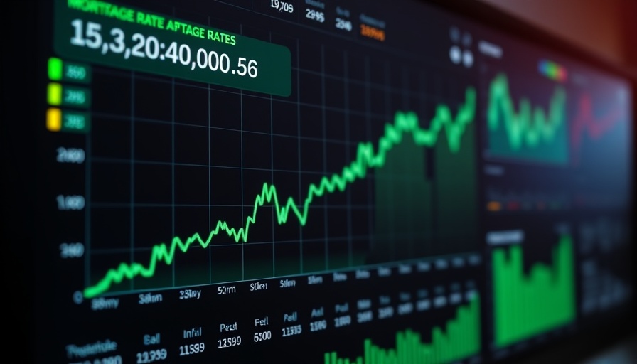 Mortgage Rates Decline shown on a financial dashboard with green trend graph.