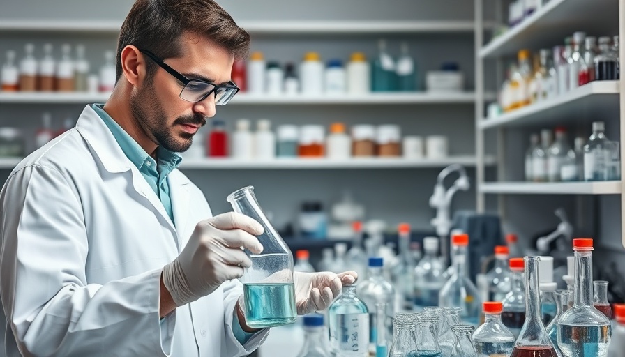 Scientist researching in a modern lab setting with glassware, related to GLP-1 drugs.