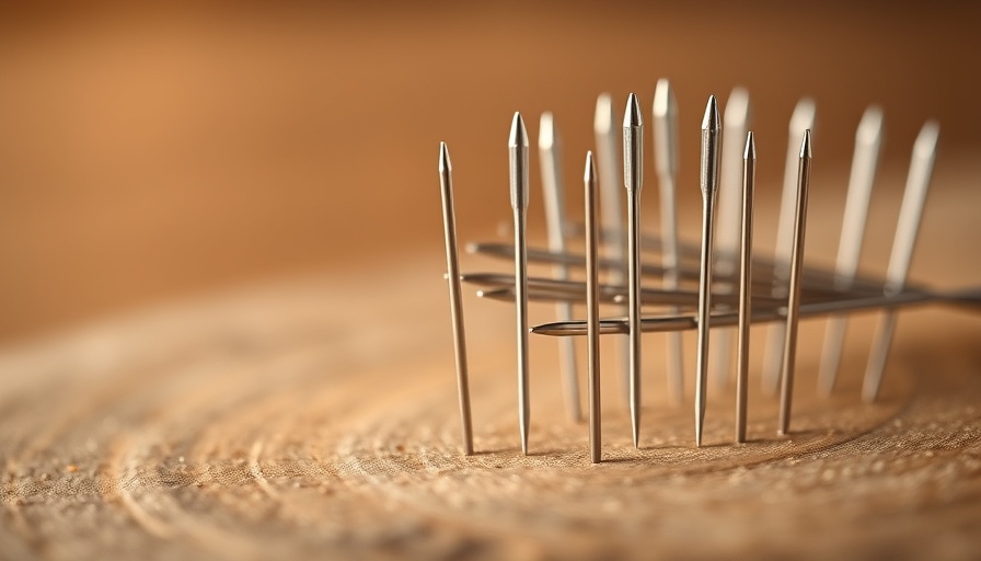 Acupuncture needles on wood for chronic lower back pain relief.