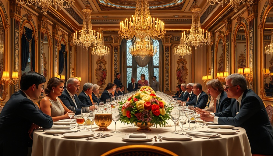 Formal dinner at Donald Trump's UK state visit, ornate setting.