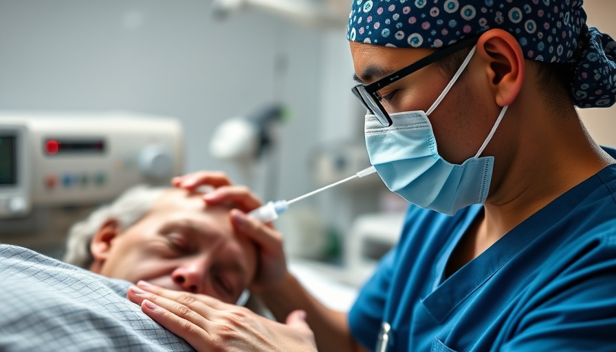 Doctor administering care in medical setting.