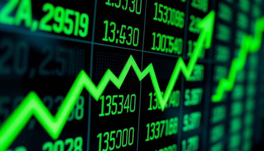 Stock board showing small caps record high with green trend line.