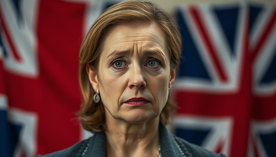 Concerned woman discussing £18 billion spending shortfall, UK flag backdrop.