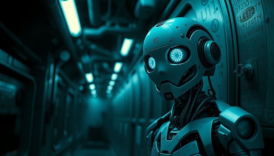 Futuristic robot exploring corridor, related to investing in monopolies.