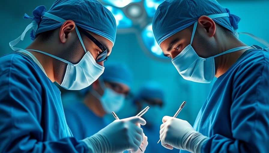 Surgeons performing laparoscopic bariatric surgery in operating room.