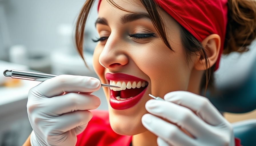 Dental professional examining patient's gums in clinic, bleeding gums and flossing.