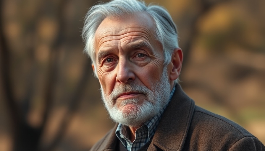 Portrait of elderly man in a formal suit, serene setting.