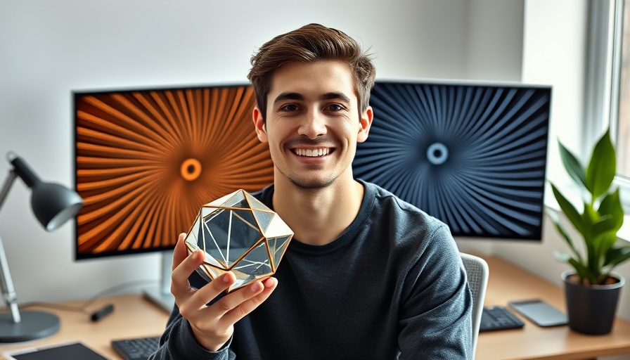 Young man demonstrating desk setup hacks for better health.