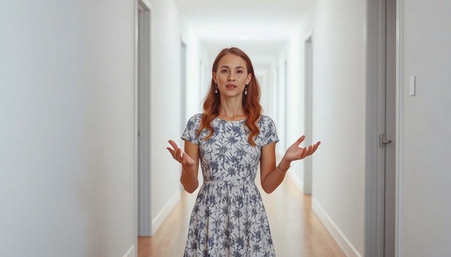 Woman discussing flipping a million dollar home in bright hallway.