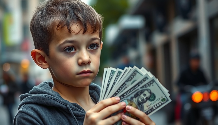 Thoughtful young boy considering donating money when unemployed or FIRE.