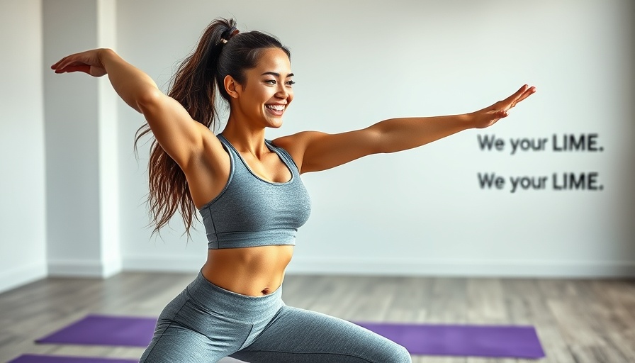 Energetic woman in grey activewear performing a stretch in a fitness room.