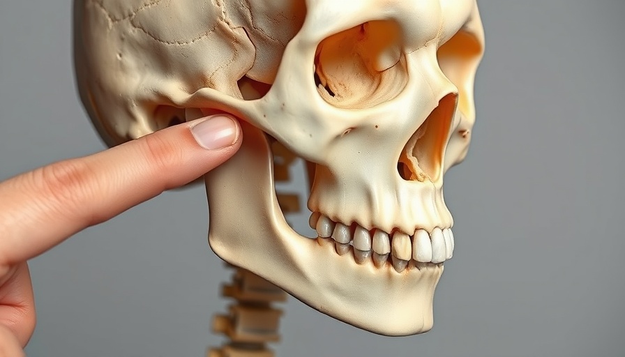 Human skull examined for mandibular devices related to sleep apnea.