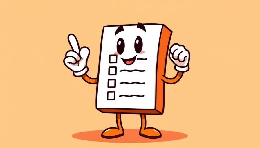 Quiz character with checklist face and raised finger, cartoon style.
