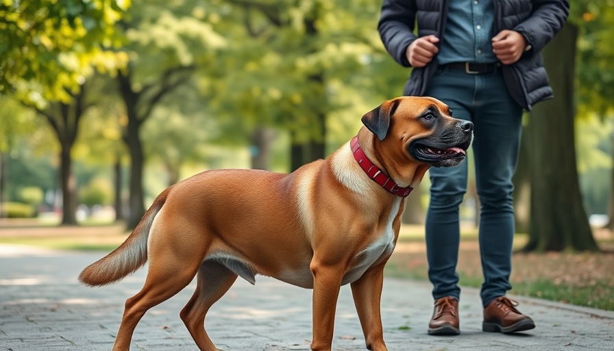 Dog trainer guiding a large brown dog outdoors - what you need for your new puppy.